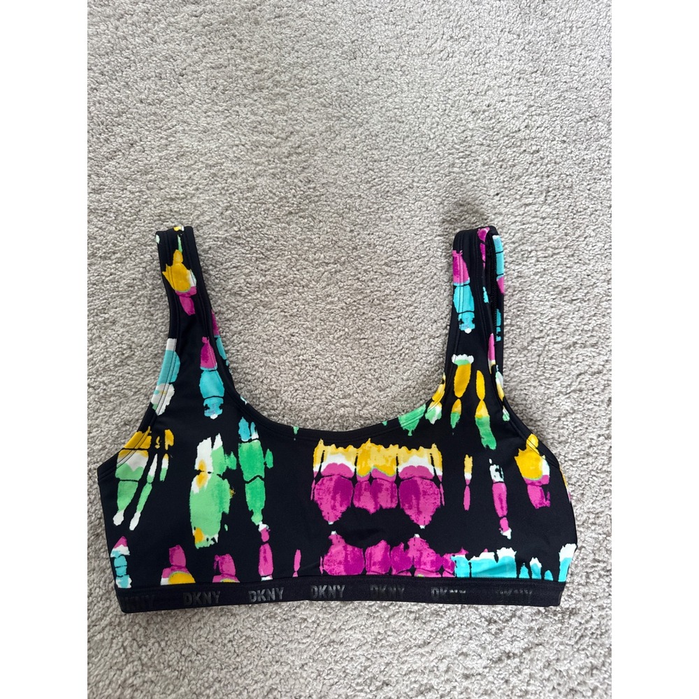 DKNY Abstract Colorful Print Sports Bra Sz‎ L Workout Athleisure Sporty